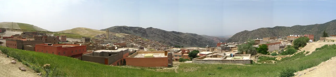 Panoramic view of a typical Berber village in the High Atlas Mountains, Morocco
