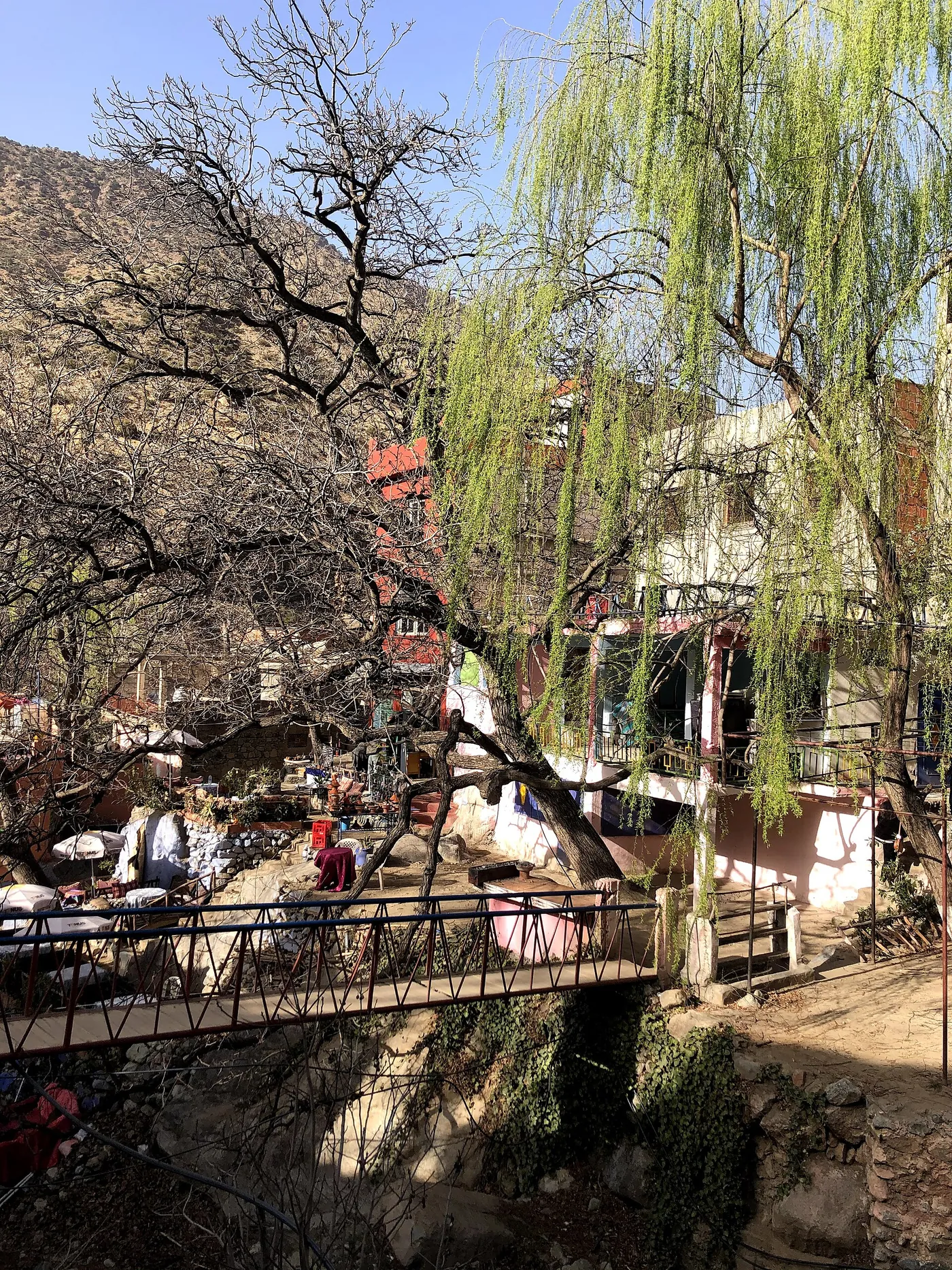 Ourika Valley river and Atlas Mountains