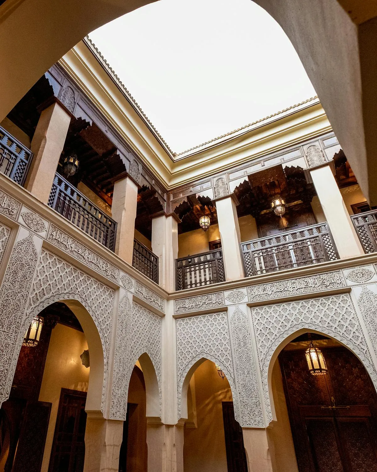 Interior of a luxury Moroccan riad with traditional architecture
