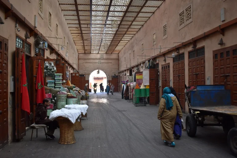 Street scene in the Mellah of Marrakech, the historic Jewish quarter of the medina