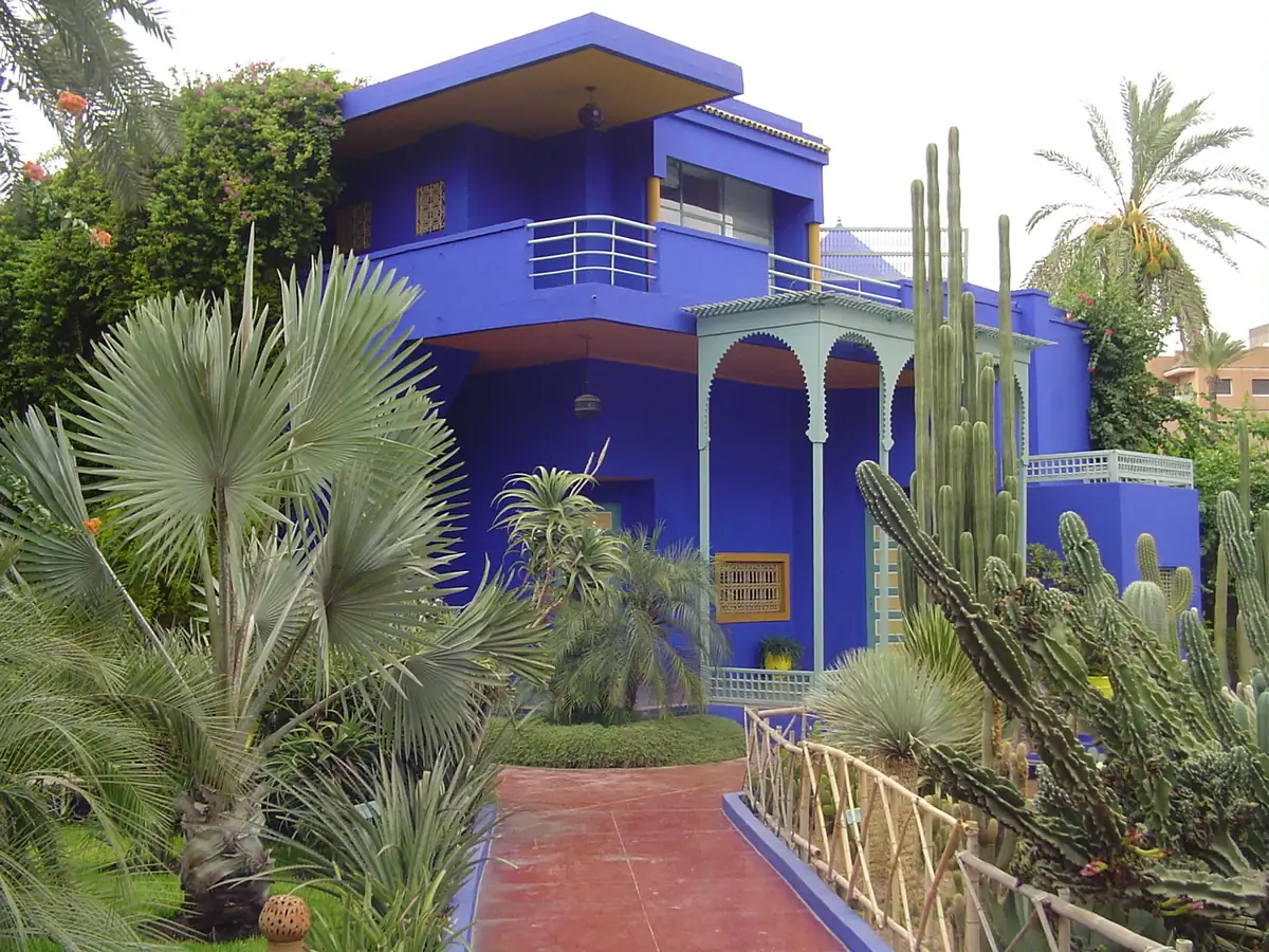 Majorelle Garden blue pavilion and cactus garden, Marrakech