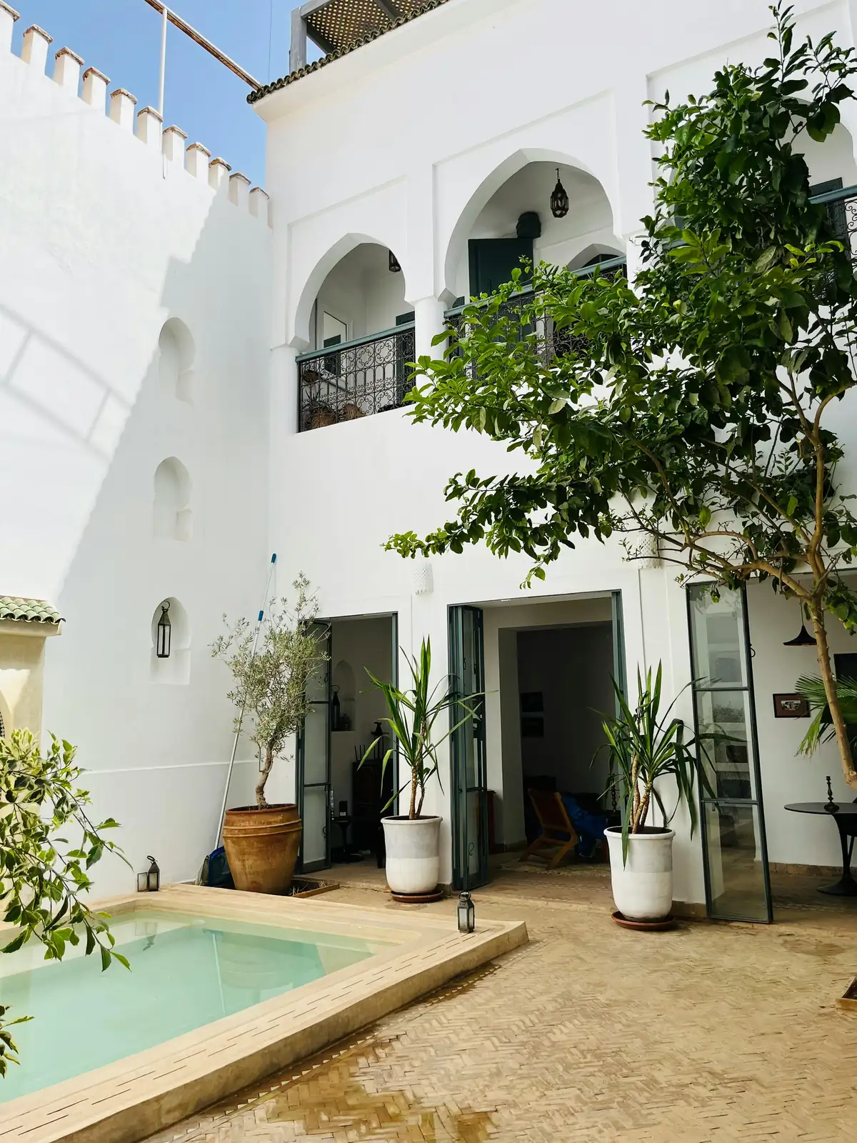 Traditional riad courtyard with plunge pool in Marrakech medina