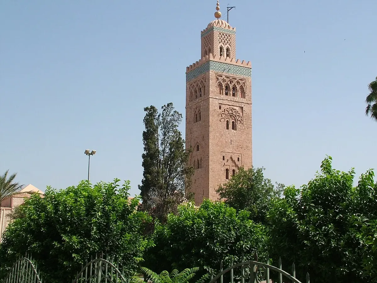 Koutoubia Mosque in Marrakech, Morocco, a useful landmark anchor near the medina