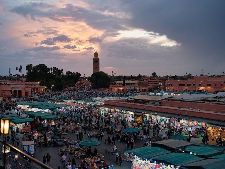 Jemaa el-Fnaa square in Marrakech at sunset
